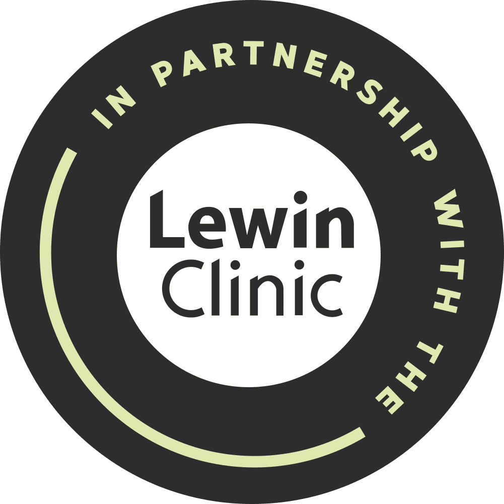 The lewin clinic logo with the words in partnership with the lewin clinic.